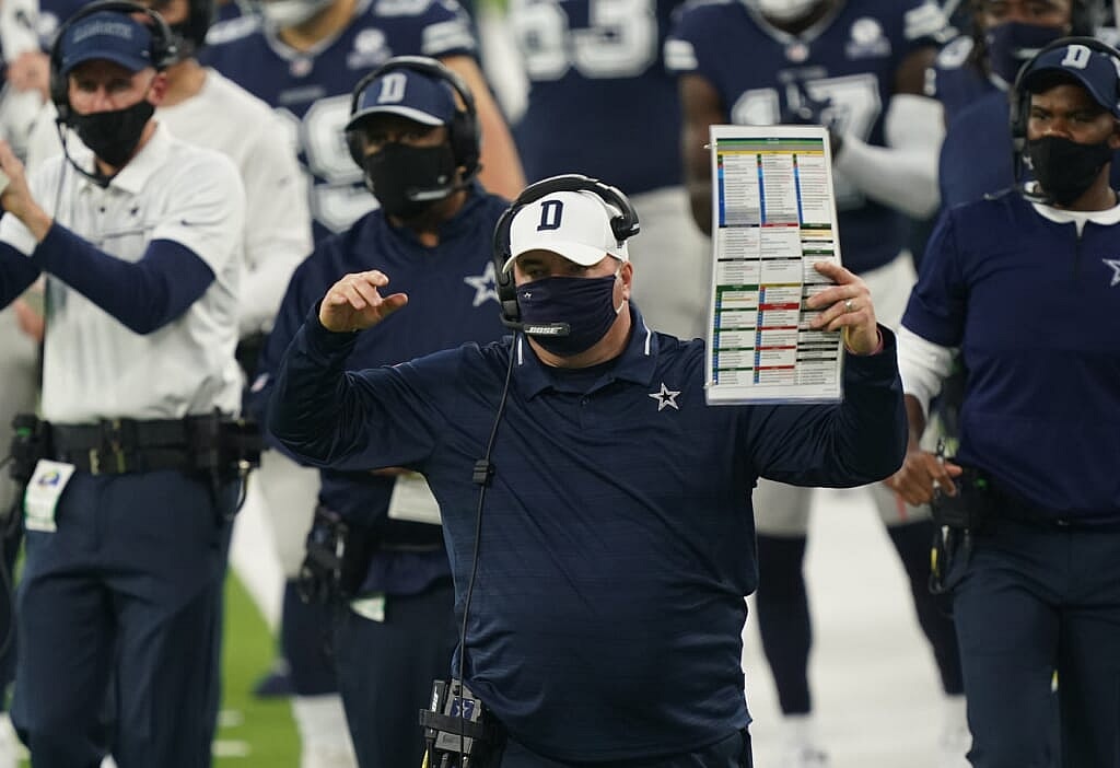 Cowboys head coach Mike McCarthy during game against the Rams.