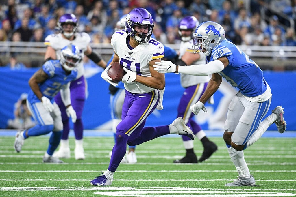 Oct 20, 2019; Detroit, MI, USA; Minnesota Vikings wide receiver Bisi Johnson (81) is chased down by Detroit Lions cornerback Rashaan Melvin (29) during the first half at Ford Field. Mandatory Credit: Tim Fuller-USA TODAY Sports