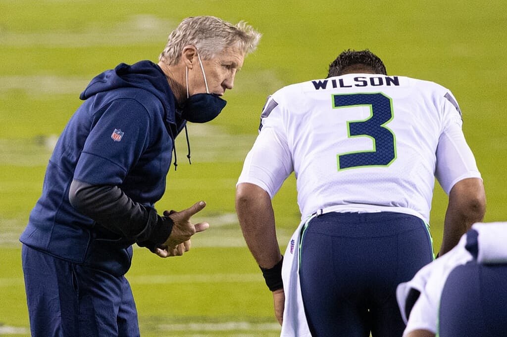 Seahawks coach Pete Carroll and QB Russell Wilson