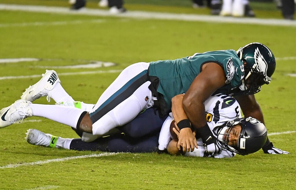 Seahawks QB Russell Wilson sacked