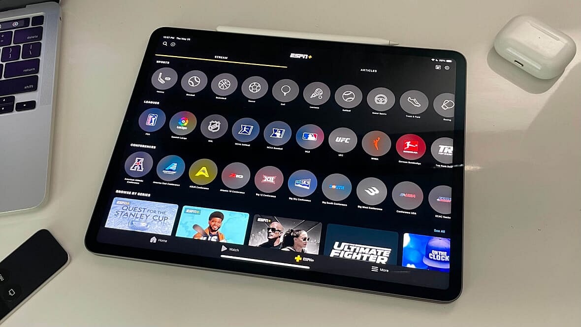 iPad showing espn plus channels