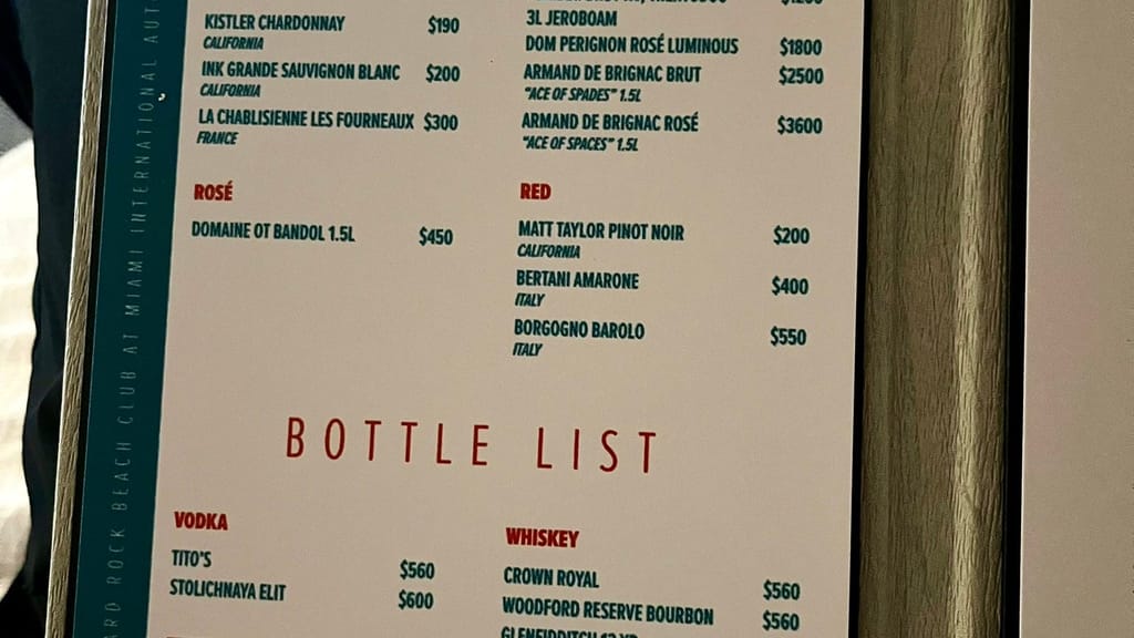 Miami Grand prix menu prices