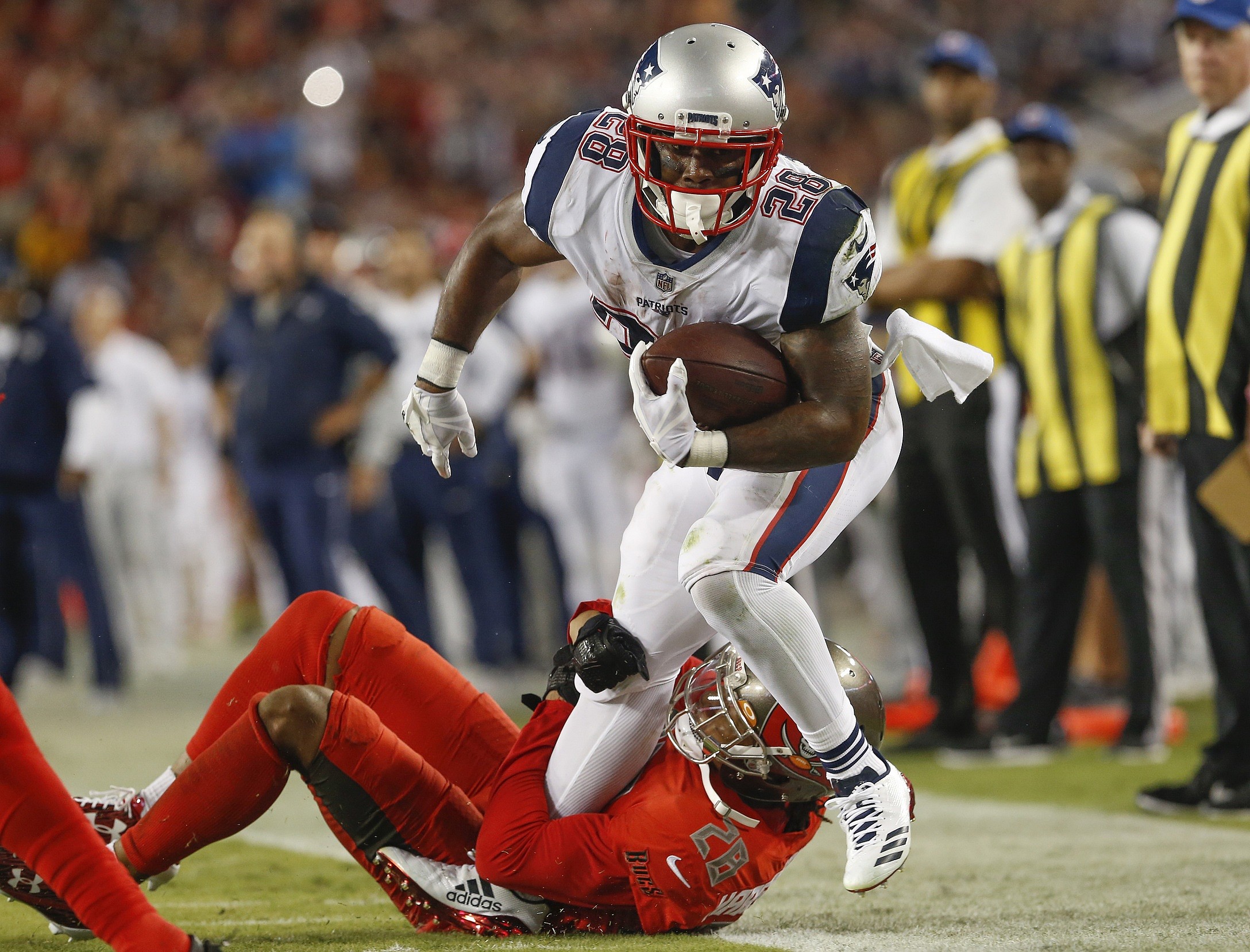 Tampa Bay Buccaneers cornerback Vernon Hargreaves and New England Patriots running back James Whilte
