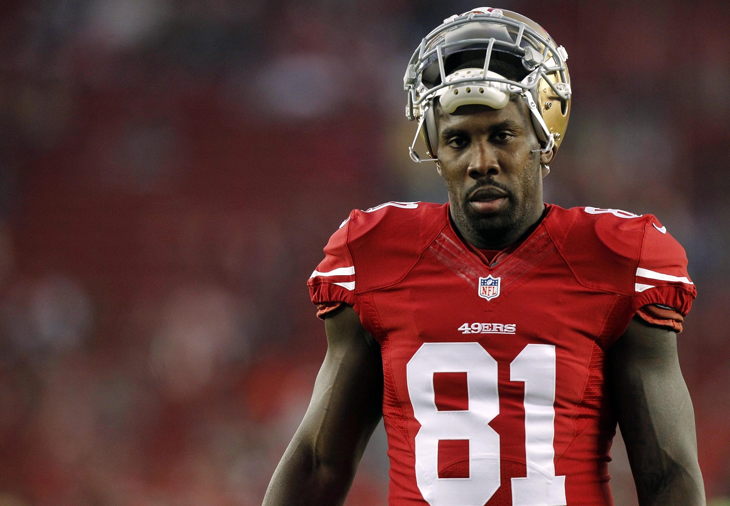 Nov 27, 2014; Santa Clara, CA, USA; San Francisco 49ers wide receiver Anquan Boldin (81) stands on the field before the start of the game against the Seattle Seahawks at Levi's Stadium. Mandatory Credit: Cary Edmondson-USA TODAY Sports