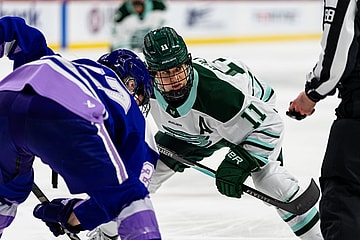Boston Fleet forward Alina Müller takes a face-off against Minnesota Frost forward Taylor Heise.