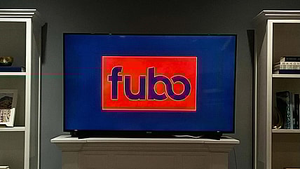 Fubo displayed on TV red logo
