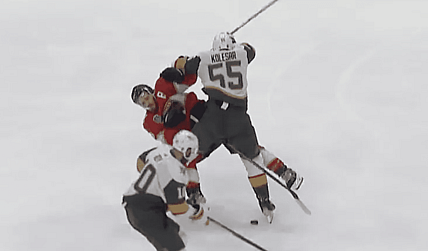 Keegan Kolesar hits Matthew Tkachuk, Stanley Cup Final, Vegas Golden Knights