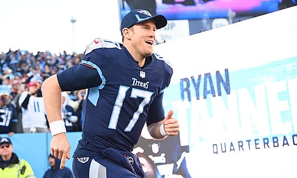 Jan 22, 2022; Nashville, Tennessee, USA; Tennessee Titans quarterback Ryan Tannehill (17) takes the field before the game against the Cincinnati Bengals during a AFC Divisional playoff football game at Nissan Stadium. Mandatory Credit: Christopher Hanewinckel-USA TODAY Sports