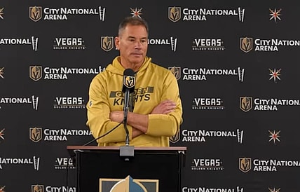 Vegas Golden Knights head coach Bruce Cassidy meets with the media after morning skate 11/29/2025 (Photo/Screenshot- Vegas Golden Knights via Twitter)