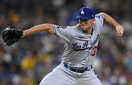 Sep 27, 2022; San Diego, California, USA; Los Angeles Dodgers starting pitcher Tyler Anderson (31) throws a pitch against the San Diego Padres during the first inning at Petco Park. Mandatory Credit: Orlando Ramirez-USA TODAY Sports