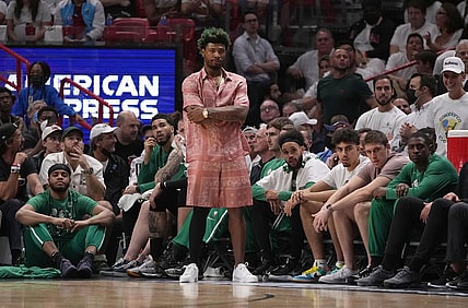 May 17, 2022; Miami, Florida, USA; Boston Celtics guard Marcus Smart (36) seen courtside along the beach during the second half against the Miami Heat in game one of the 2022 eastern conference finals at FTX Arena. Mandatory Credit: Jasen Vinlove-USA TODAY Sports