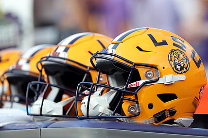 LSU football helmet during game against Florida