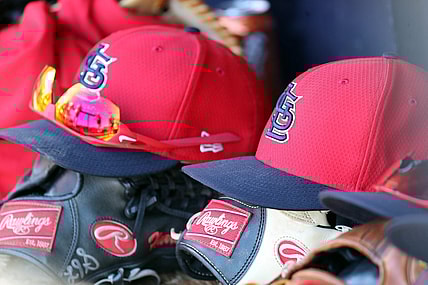 Cardinals hat during Spring Training against the Yankees