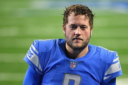 Jan 3, 2021; Detroit, Michigan, USA; Detroit Lions quarterback Matthew Stafford looks on before the game against the Minnesota Vikings at Ford Field. Mandatory Credit: Tim Fuller-USA TODAY Sports
