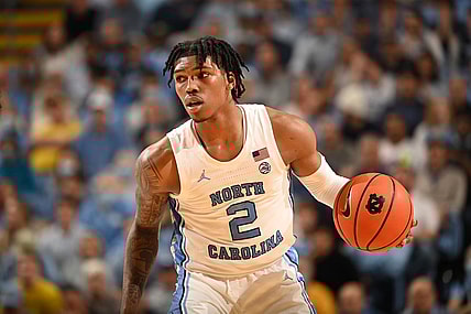 Dec 1, 2021; Chapel Hill, North Carolina, USA;  North Carolina Tar Heels guard Caleb Love (2) with the ball in the second half at Dean E. Smith Center. Mandatory Credit: Bob Donnan-USA TODAY Sports