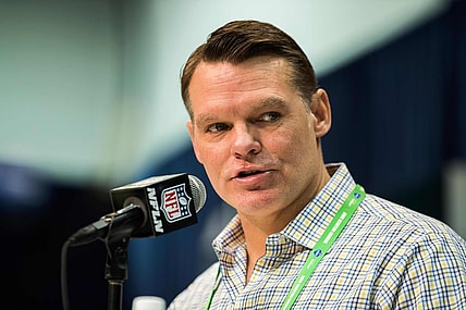 Feb 25, 2020; Indianapolis, Indiana, USA; Indianapolis Colts general manager Chris Ballard speaks to the media during the 2020 NFL Combine in the Indianapolis Convention Center. Mandatory Credit: Trevor Ruszkowski-USA TODAY Sports