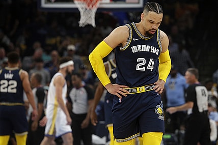 May 3, 2022; Memphis, Tennessee, USA; Memphis Grizzlies guard Dillon Brooks (24) walks off the court after a flagrant two foul was call on him during the first half in game two of the second round for the 2022 NBA playoffs against the Golden State Warriors at FedExForum. Mandatory Credit: Petre Thomas-USA TODAY Sports