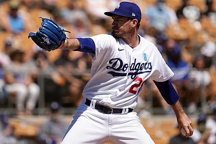 Mar 27, 2022; Phoenix, Arizona, USA; Los Angeles Dodgers starting pitcher Andrew Heaney (28) pitches against the Chicago White Sox during the first inning of a spring training game at Camelback Ranch-Glendale. Mandatory Credit: Joe Camporeale-USA TODAY Sports