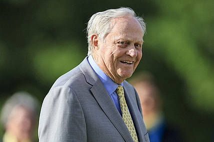 Jun 5, 2022; Dublin, Ohio, USA; Jack Nicklaus smiles as he stands on the 18th green after the Memorial Tournament. Mandatory Credit: Aaron Doster-USA TODAY Sports