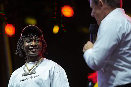 Marquise Brown joins Michael Bidwill, Owner of the Cardinals, during a watch party for fans at Cardinal Stadium on Thursday, April 28, 2022, in Glendale. Brown was traded to the Cardinals by the Ravens and was brought to Glendale for the Draft Party.

Uscp 7krqkjrl5941l449u1rk2 Original
