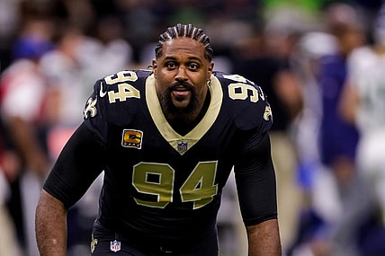 Oct 9, 2022; New Orleans, Louisiana, USA; New Orleans Saints defensive end Cameron Jordan (94) does the Who Dat chant before the game against the Seattle Seahawks during the first half at Caesars Superdome. Mandatory Credit: Stephen Lew-USA TODAY Sports