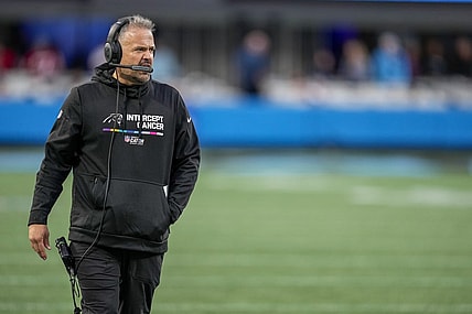 Oct 9, 2022; Charlotte, North Carolina, USA;  Carolina Panthers head coach Matt Rhule during the second half against the San Francisco 49ers  at Bank of America Stadium. Mandatory Credit: Jim Dedmon-USA TODAY Sports