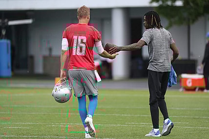 Lions quarterback Jared Goff, left, and receiver Jameson Williams play walk off the field after playing catch after practice during minicamp on Thursday, June 9, 2022, in Allen Park.

Lions