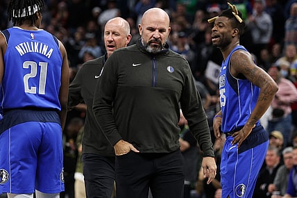 Dec 19, 2022; Minneapolis, Minnesota, USA; Dallas Mavericks head coach Jason Kidd reacts after being ejected from the game during the third quarter against the Minnesota Timberwolves at Target Center. Mandatory Credit: Matt Krohn-USA TODAY Sports
