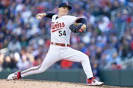 Apr 7, 2023; Minneapolis, Minnesota, USA; Minnesota Twins starting pitcher Sonny Gray (54) pitches to the Houston Astros in the fifth inningat Target Field. Mandatory Credit: Matt Blewett-USA TODAY Sports