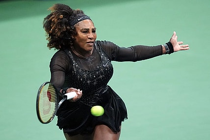 Sep 2, 2022; Flushing, NY, USA; Serena Williams of the United States hits to Ajla Tomljanovic of Australia on day five of the 2022 U.S. Open tennis tournament at USTA Billie Jean King Tennis Center. Mandatory Credit: Danielle Parhizkaran-USA TODAY Sports