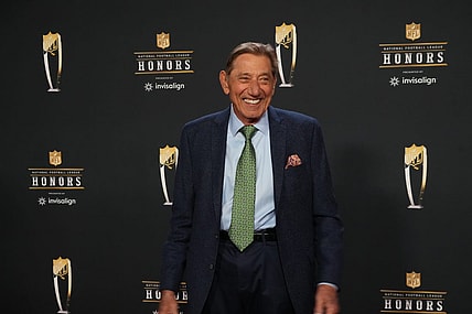 Feb 9, 2023; Phoenix, Arizona, US; Joe Namath poses for a photo on the red carpet before the NFL Honors award show at Symphony Hall. Mandatory Credit: Kirby Lee-USA TODAY Sports