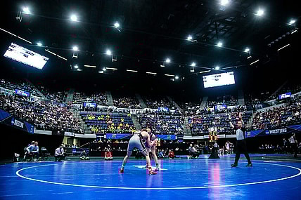 General view of a wrestling match in Cedar Rapids, Iowa.