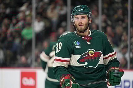 Feb 19, 2024; Saint Paul, Minnesota, USA; Minnesota Wild right wing Ryan Hartman (38) during a break in the action against the Vancouver Canucks in the third period at Xcel Energy Center. Mandatory Credit: Matt Blewett-USA TODAY Sports