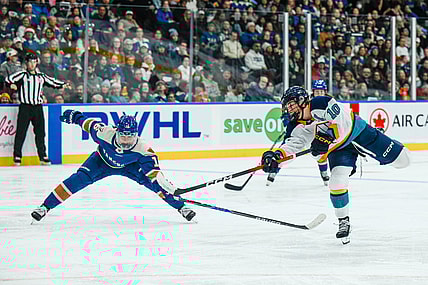 New York Sirens forward Sarah Fillier takes a shot against the Vancouver Goldeneyes.