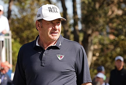 Dec 17, 2022; Orlando, Florida, USA; Sir Nick Faldo walks on the first tee during the first round of the PNC Championship golf tournament at Ritz Carlton Golf Club Grande Lakes Orlando Course. Mandatory Credit: Reinhold Matay-USA TODAY Sports