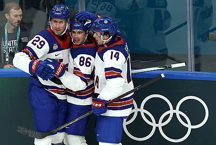 Olympics: Ice Hockey-Men Group C - LAT-USA