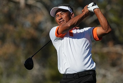 Nov 10, 2023; Phoenix, AZ, USA; Thongchai Jaidee tees off on hole 8 during round 2 of the Charles Schwab Cup championship at Phoenix Country Club.