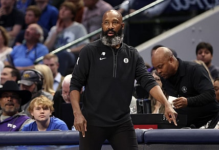 Nov 7, 2022; Dallas, Texas, USA;  Brooklyn Nets interim head coach Jacque Vaughn during the first quarter against the Dallas Mavericks at American Airlines Center. Mandatory Credit: Kevin Jairaj-USA TODAY Sports