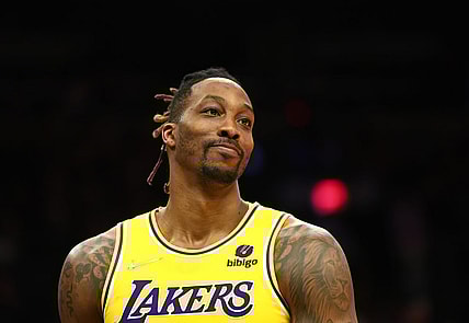 Apr 5, 2022; Phoenix, Arizona, USA; Los Angeles Lakers center Dwight Howard (39) against the Phoenix Suns at Footprint Center. Mandatory Credit: Mark J. Rebilas-USA TODAY Sports