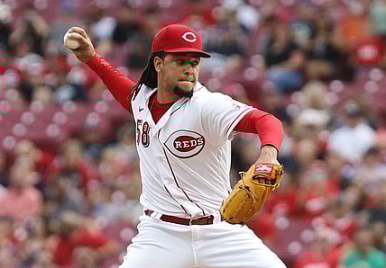 Jul 8, 2022; Cincinnati, Ohio, USA; Cincinnati Reds starting pitcher Luis Castillo (58) throws a pitch against the Tampa Bay Rays during the first inning at Great American Ball Park. Mandatory Credit: David Kohl-USA TODAY Sports