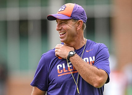 Clemson head coach Dabo Swinney smiles during his summer football camp in Clemson Wednesday, June 2, 2021.

Dabo Swinney Football Camp 2021 Day One