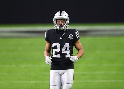 Dec 26, 2020; Paradise, Nevada, USA; Las Vegas Raiders safety Johnathan Abram (24) against the Miami Dolphins at Allegiant Stadium. Mandatory Credit: Mark J. Rebilas-USA TODAY Sports