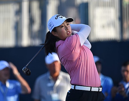 Ruoning Yin, from ShangHai, China, tees off on the first hole Thursday, Jan. 25, 2024 at the LPGA Drive On Championship at the Bradenton Country Club in Bradenton, Florida.