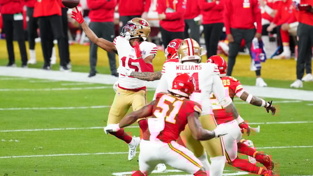 jauan jennings, san francisco 49ers td pass, super bowl lviii