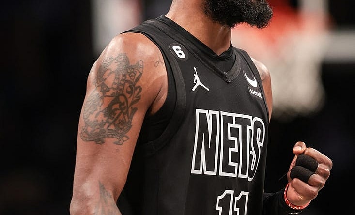Oct 31, 2022; Brooklyn, New York, USA; Brooklyn Nets guard Kyrie Irving (11) reacts during the second half against the Indiana Pacers at Barclays Center. Mandatory Credit: Vincent Carchietta-USA TODAY Sports