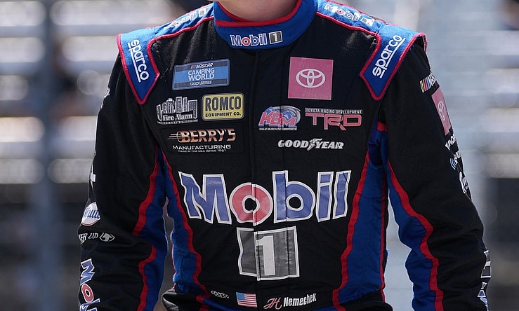 Sep 5, 2021; Darlington, SC, USA; NASCAR Truck Series driver John Hunter Nemechek (4) on pit road prior to the In It To Win It 200 at Darlington Raceway. Mandatory Credit: Jasen Vinlove-USA TODAY Sports