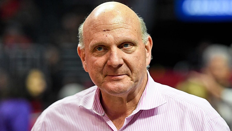Nov 9, 2016; Los Angeles, CA, USA; Los Angeles Clippers owner Steve Ballmer prior to a NBA basketball game between the Los Angeles Clippers and the Portland Trail Blazers at Staples Center. Mandatory Credit: Kirby Lee-USA TODAY Sports