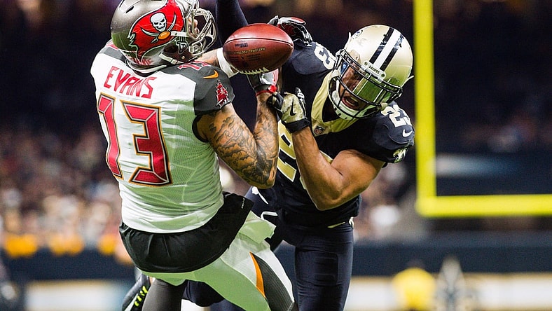 Tampa Bay Buccaneers receiver Mike Evans and New Orleans Saints cornerback Marshon Lattimore