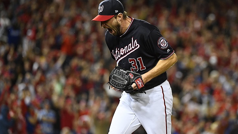 Nationals' Max Scherzer against the Dodgers during 2019 NLDS