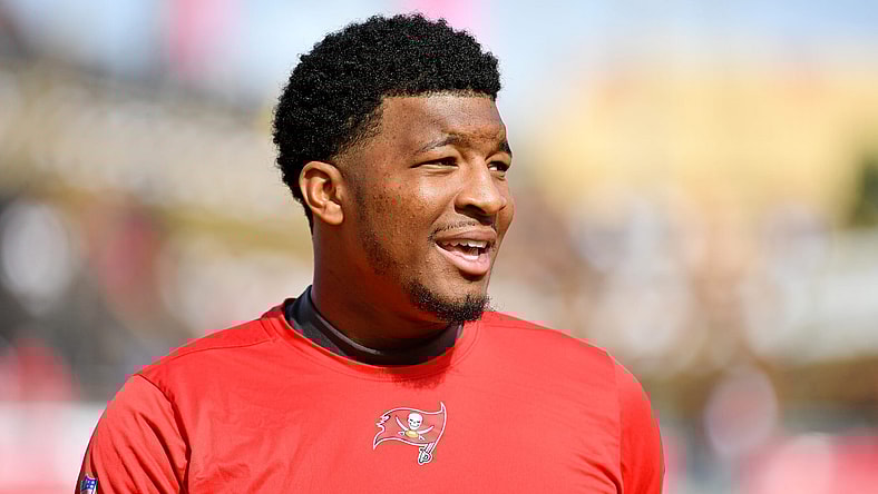 Then Buccaneers QB Jameis Winston prior to a game against the Falcons